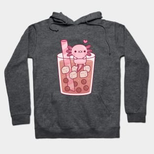 Cute Axolotl Hanging Around In Bubble Tea Hoodie